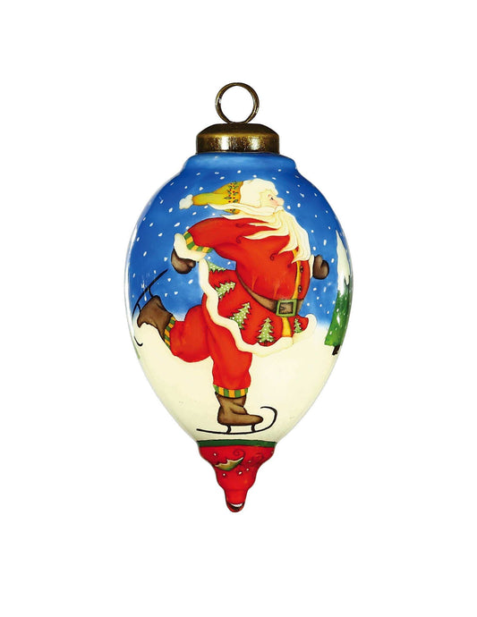 Ice Skating Santa Hand Painted Mouth Blown Glass Ornament - Homeroots - Flyclothing LLC