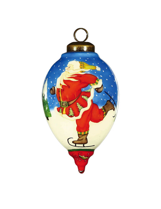 Ice Skating Santa Hand Painted Mouth Blown Glass Ornament - Homeroots - Flyclothing LLC