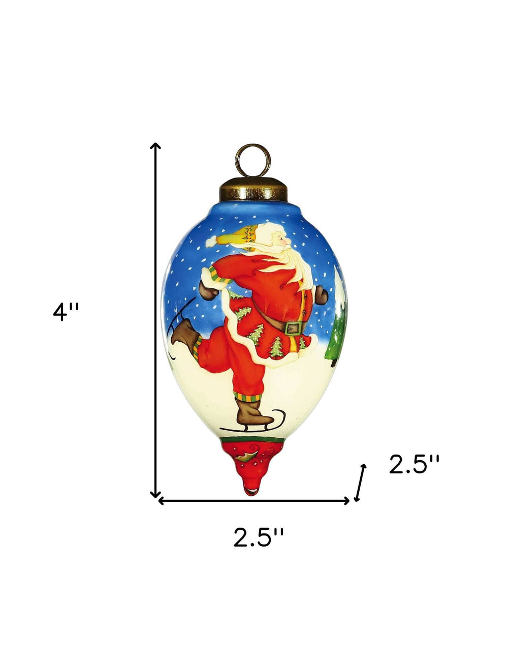 Ice Skating Santa Hand Painted Mouth Blown Glass Ornament - Homeroots - Flyclothing LLC