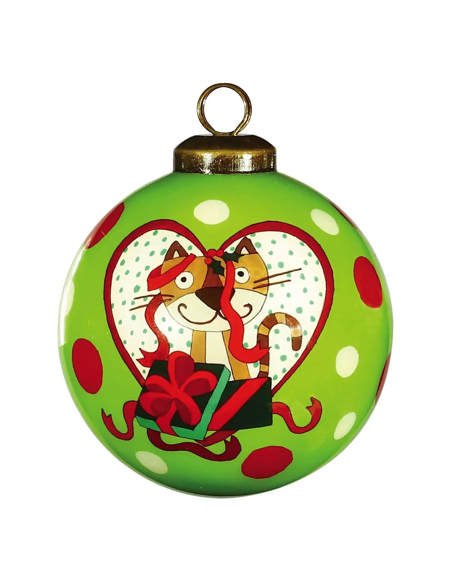 Charming Cat in a Heart Hand Painted Mouth Blown Glass Ornament - Homeroots - Flyclothing LLC