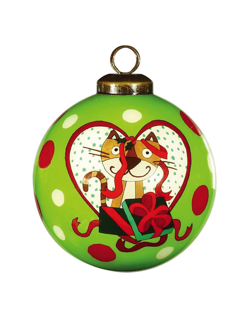 Charming Cat in a Heart Hand Painted Mouth Blown Glass Ornament - Homeroots - Flyclothing LLC