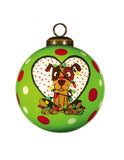 Charming Dog in a Heart Hand Painted Mouth Blown Glass Ornament - Homeroots