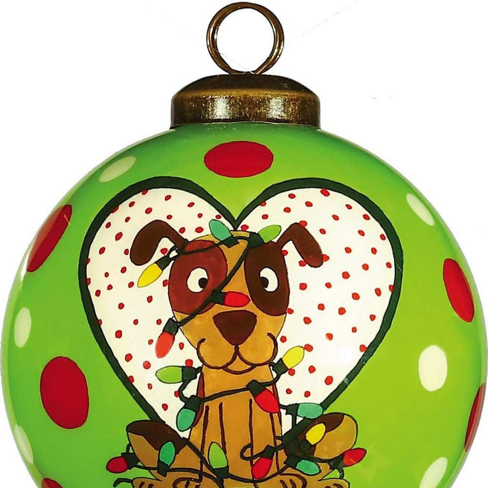Charming Dog in a Heart Hand Painted Mouth Blown Glass Ornament - Homeroots - Flyclothing LLC