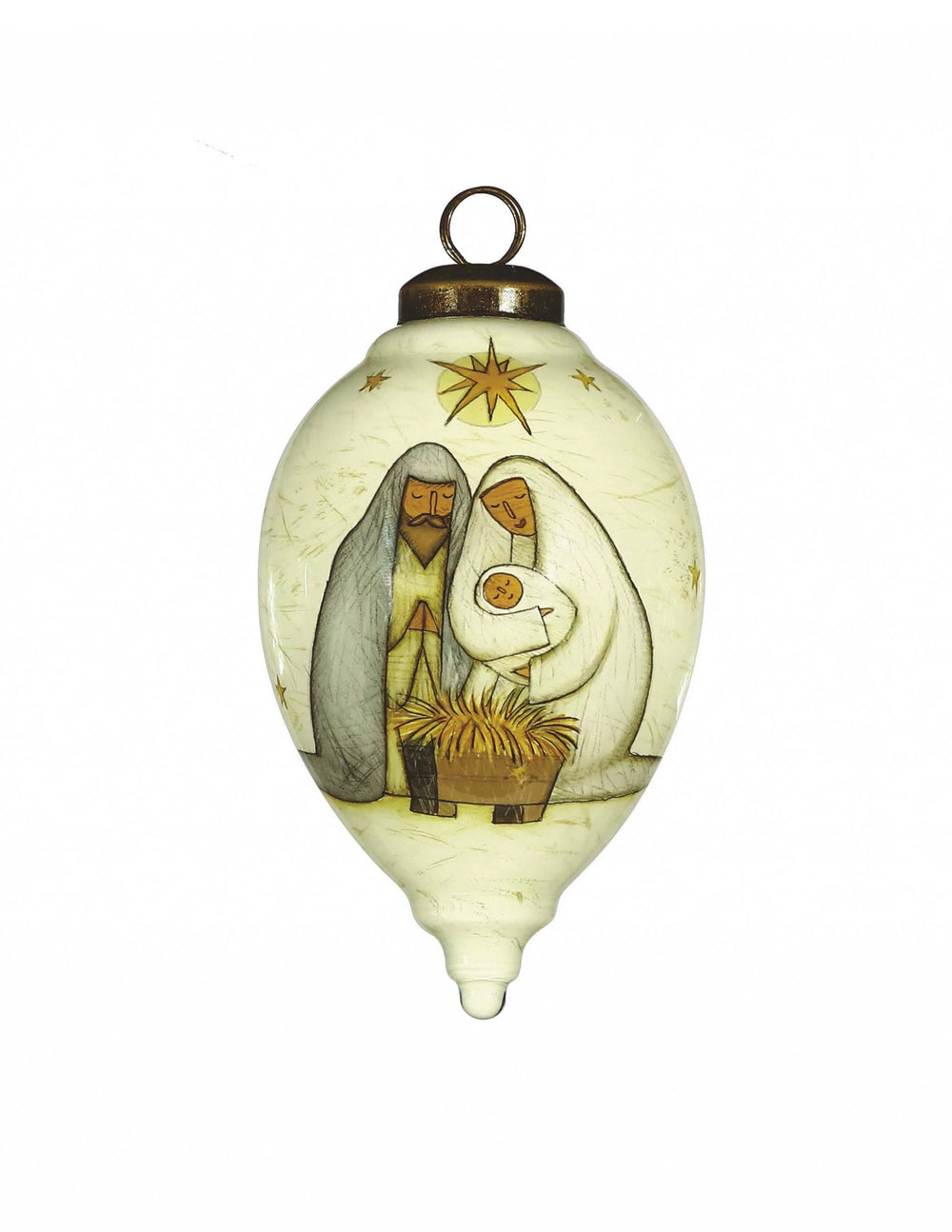 Nativity Holy Family Hand Painted Mouth Blown Glass Ornament - Homeroots