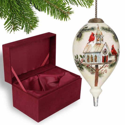 Home of the Red Cardinals Hand Painted Mouth Blown Glass Ornament - Homeroots - Flyclothing LLC