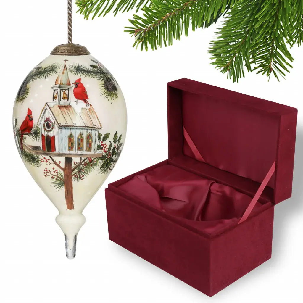 Home of the Red Cardinals Hand Painted Mouth Blown Glass Ornament - Homeroots - Flyclothing LLC