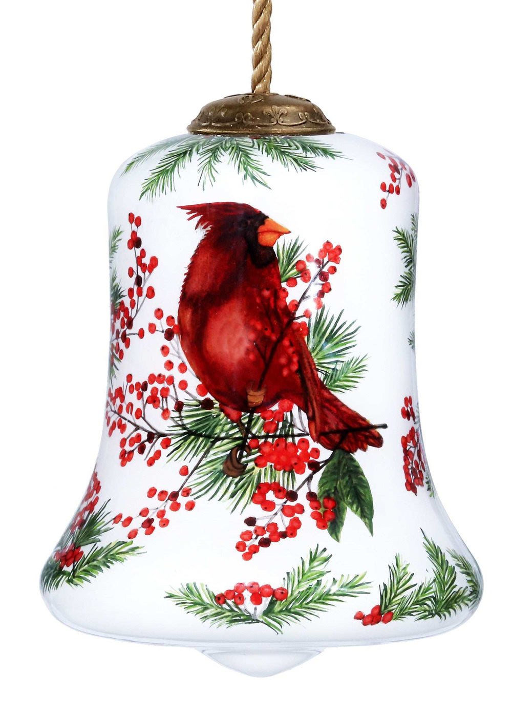 Cardinal Perched on Winter Berries Hand Painted Mouth Blown Glass Ornament - Homeroots - Flyclothing LLC