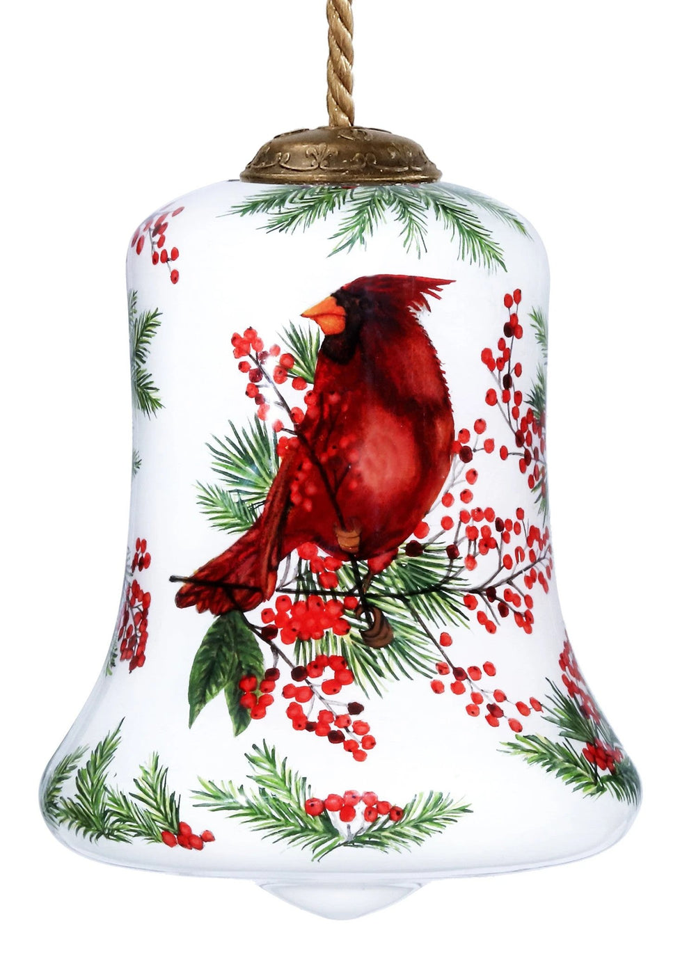 Cardinal Perched on Winter Berries Hand Painted Mouth Blown Glass Ornament - Homeroots