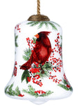 Cardinal Perched on Winter Berries Hand Painted Mouth Blown Glass Ornament - Homeroots