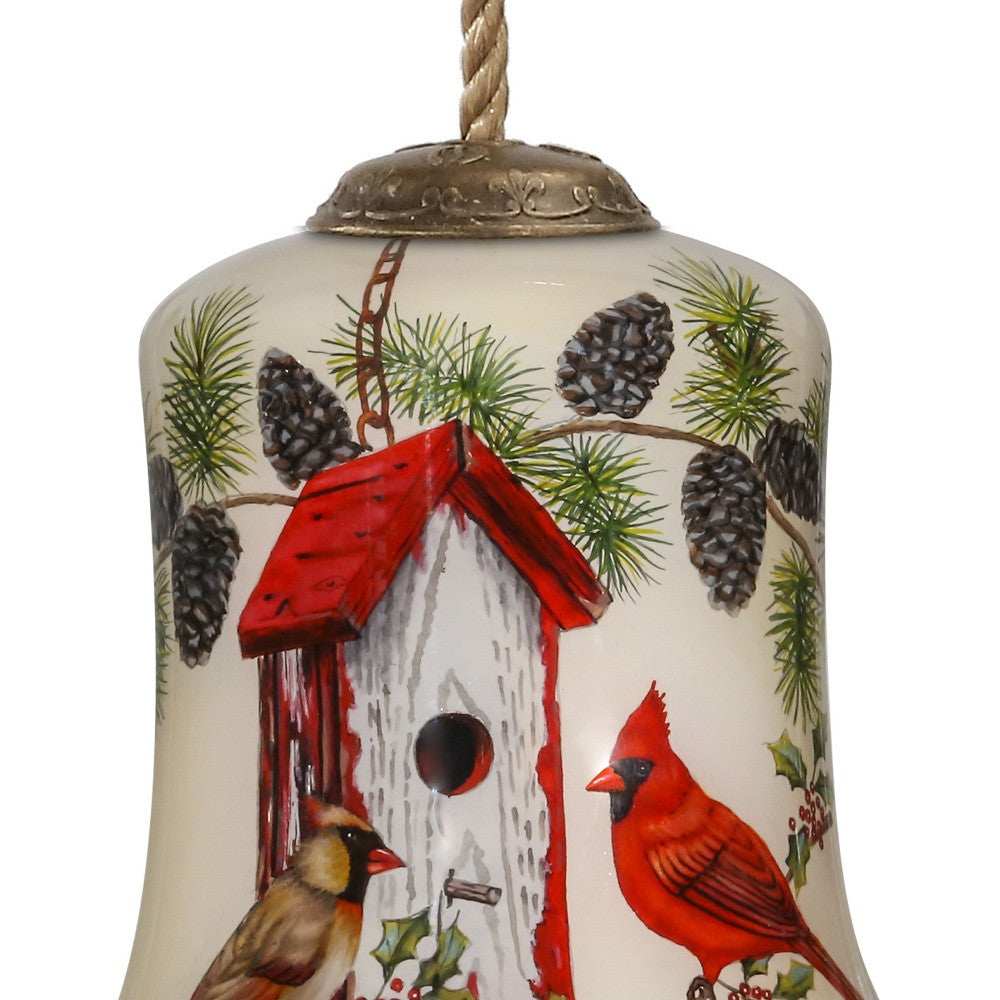 Cardinal Home Sweet Home Hand Painted Mouth Blown Glass Ornament - Homeroots - Flyclothing LLC