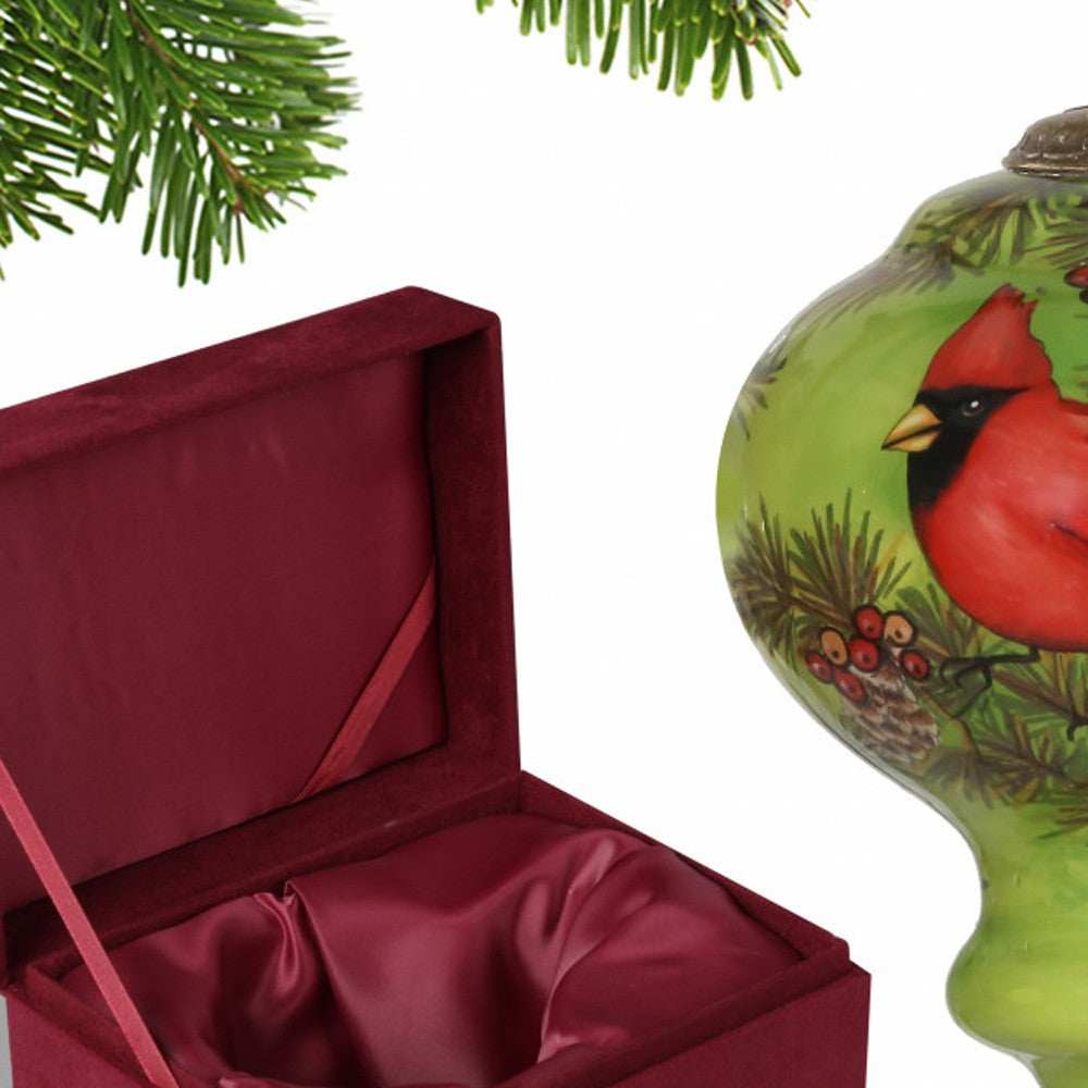 Red Majestic Cardinal Hand Painted Mouth Blown Glass Ornament - Homeroots - Flyclothing LLC