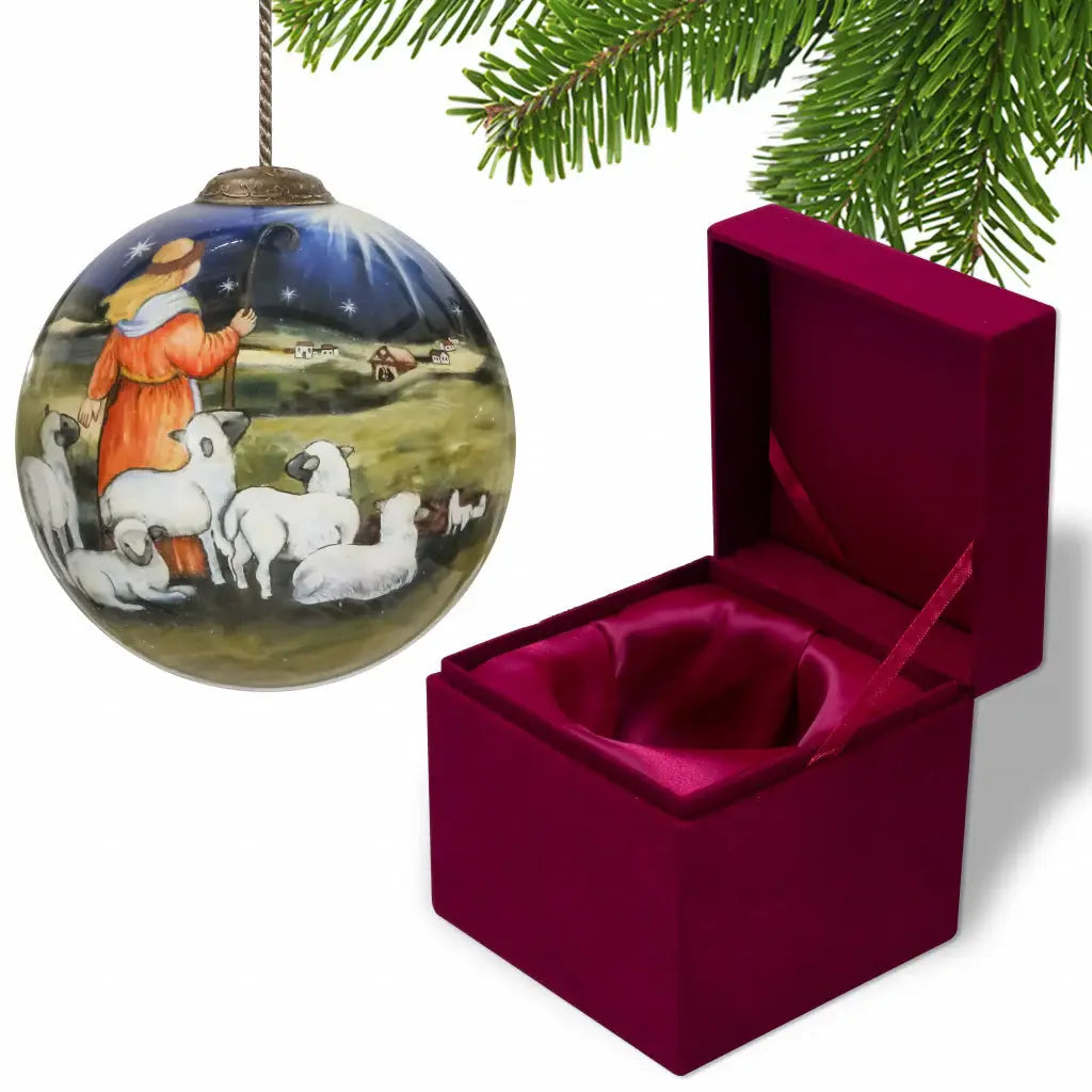 Shepherd Gazing Into the Star of Bethlehem Hand Painted Mouth Blown Glass Ornament - Homeroots - Flyclothing LLC
