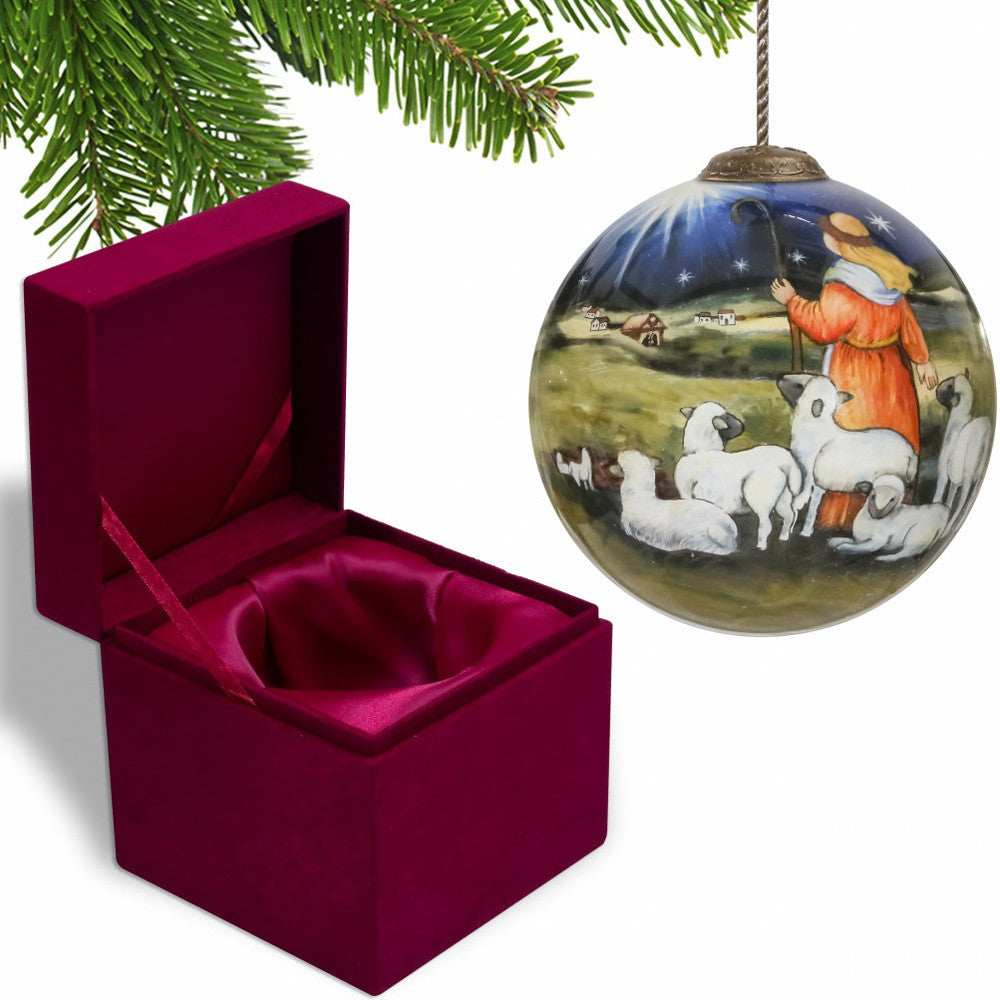 Shepherd Gazing Into the Star of Bethlehem Hand Painted Mouth Blown Glass Ornament - Homeroots - Flyclothing LLC