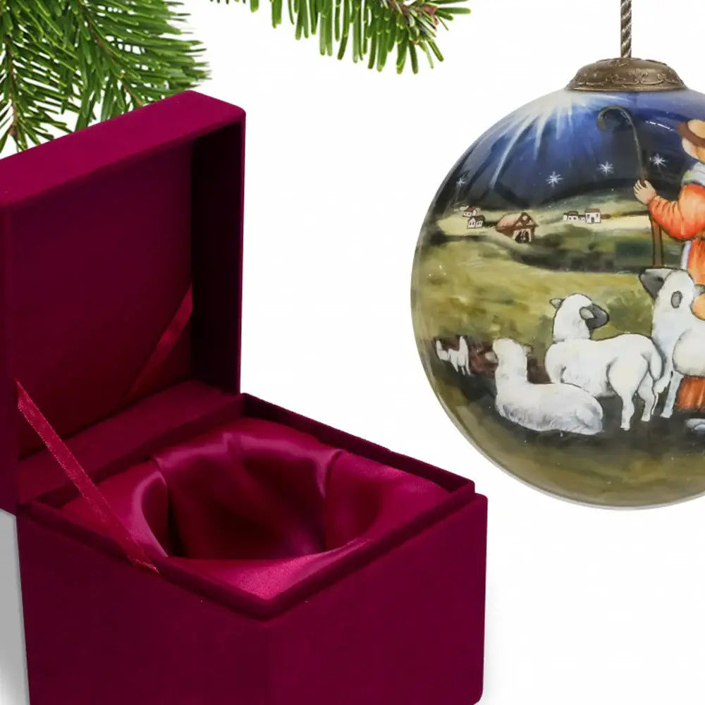 Shepherd Gazing Into the Star of Bethlehem Hand Painted Mouth Blown Glass Ornament - Homeroots - Flyclothing LLC