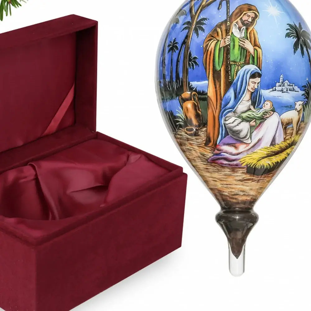 Holy Family Christmas Hand Painted Mouth Blown Glass Ornament - Homeroots - Flyclothing LLC