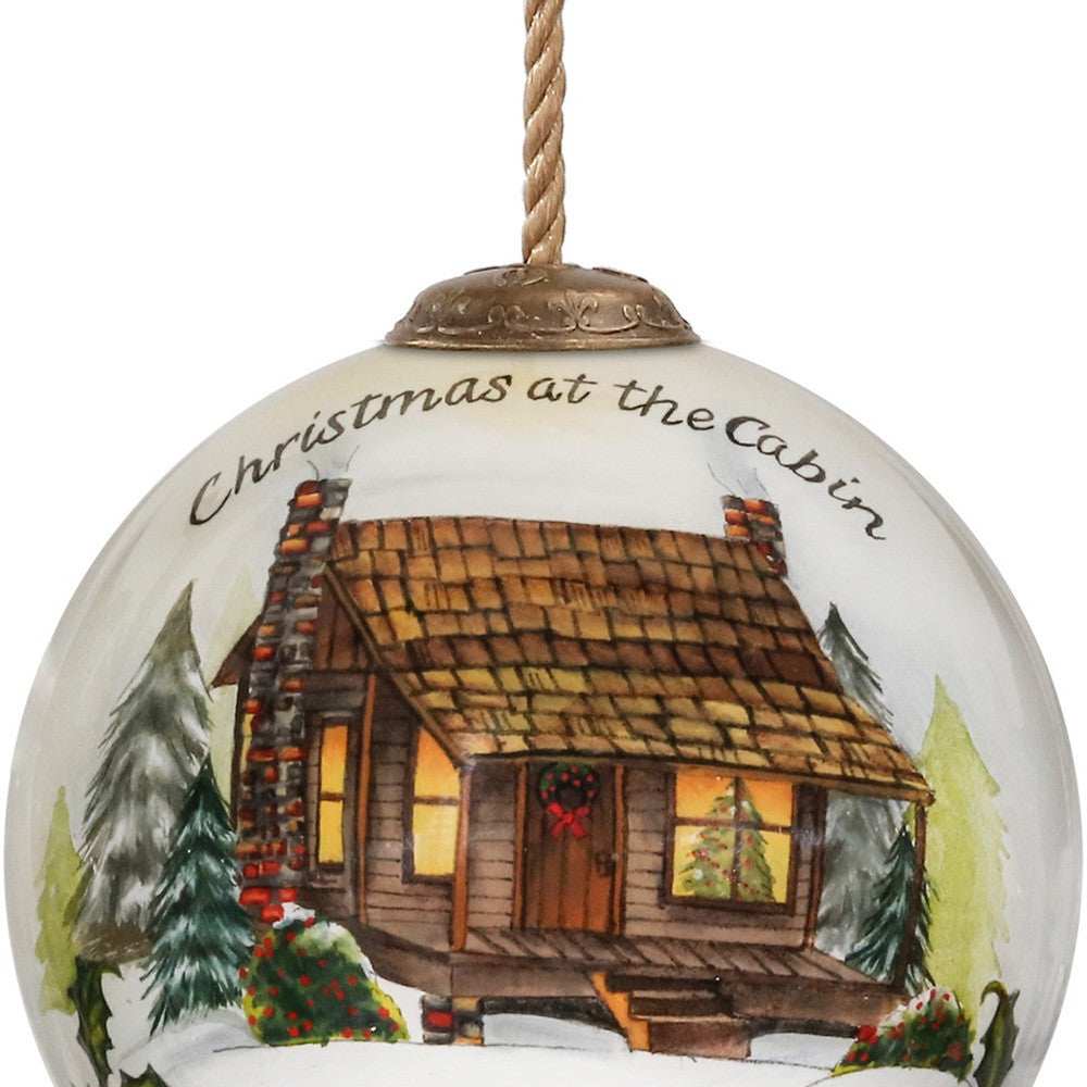 Vintage Christmas at the Cabin Hand Painted Mouth Blown Glass Ornament - Homeroots - Flyclothing LLC