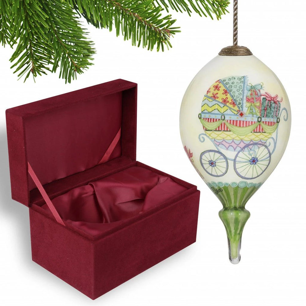 Baby Carriage with Presents Hand Painted Mouth Blown Glass Ornament - Homeroots