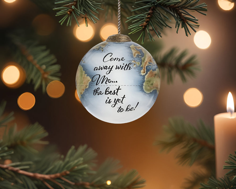 Globe Come Away with Me Hand Painted Mouth Blown Glass Ornament - Homeroots