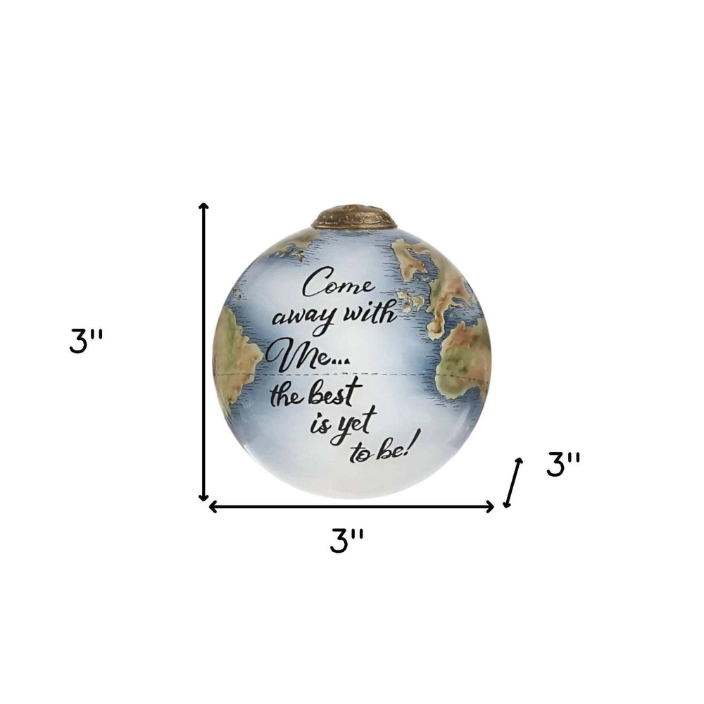 Globe Come Away with Me Hand Painted Mouth Blown Glass Ornament - Homeroots - Flyclothing LLC