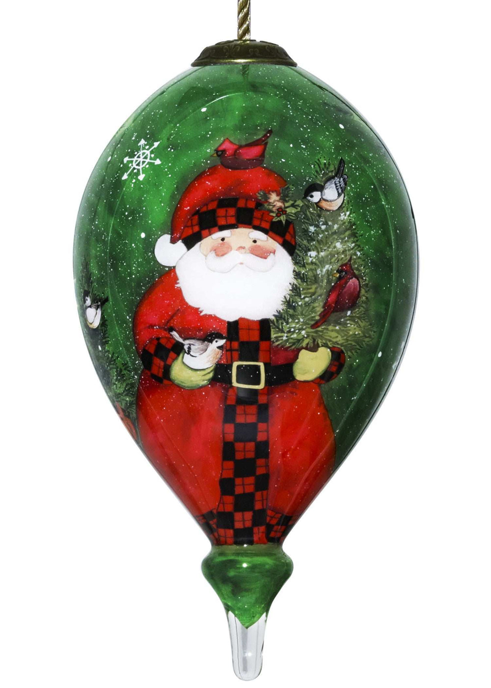 Green Plaid Santa Hand Painted Mouth Blown Glass Ornament - Homeroots - Flyclothing LLC