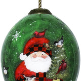 Green Plaid Santa Hand Painted Mouth Blown Glass Ornament - Homeroots