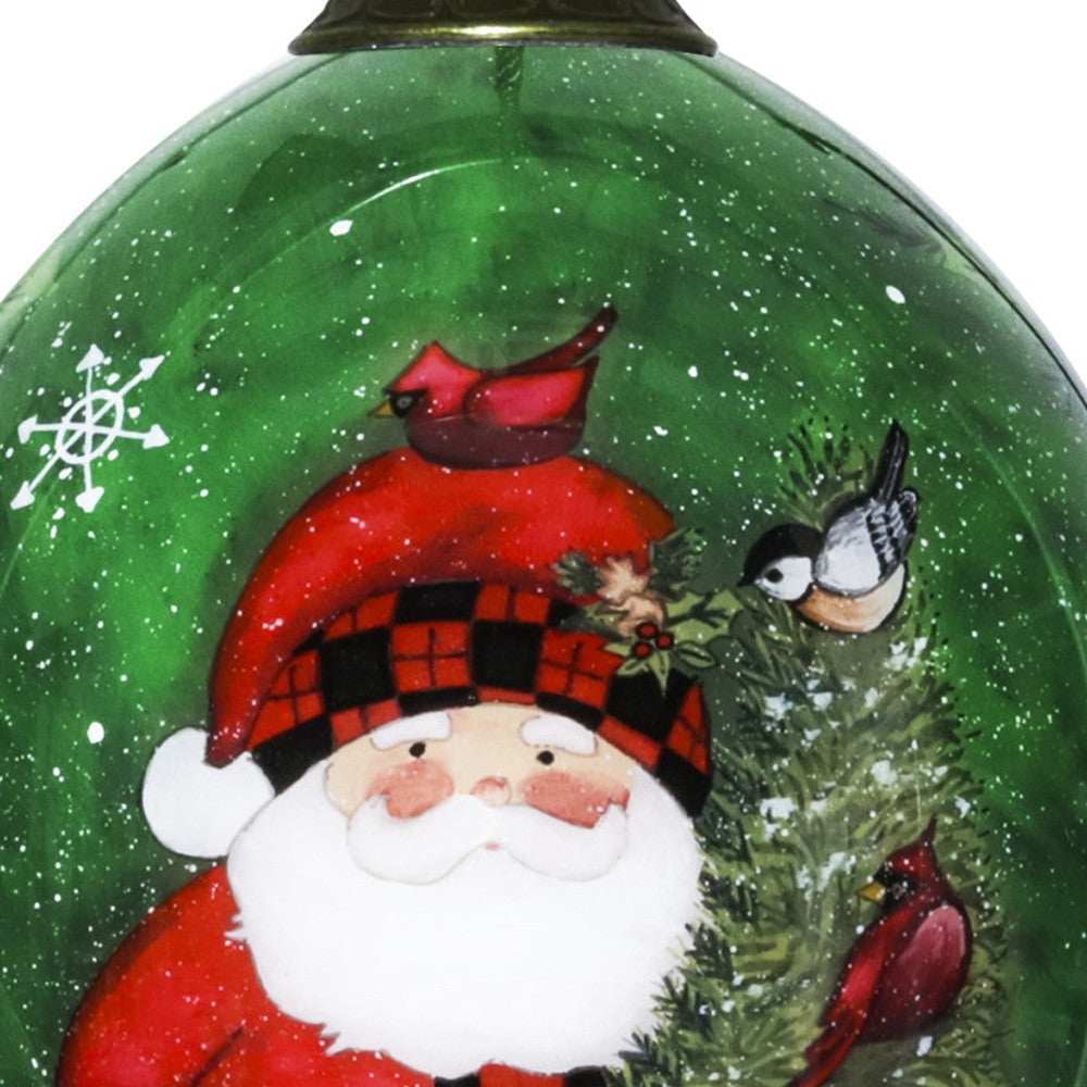 Green Plaid Santa Hand Painted Mouth Blown Glass Ornament - Homeroots - Flyclothing LLC