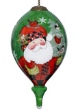 Plaid Santa with Cardinals Hand Painted Mouth Blown Glass Ornament - Homeroots