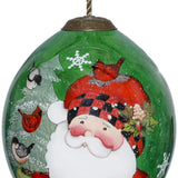 Plaid Santa with Cardinals Hand Painted Mouth Blown Glass Ornament - Homeroots