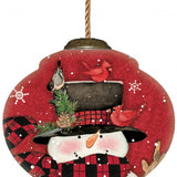 Plaid Snowman and Cardinals Hand Painted Mouth Blown Glass Ornament - Homeroots