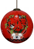 Reindeer with Plaids and Cardinals Hand Painted Mouth Blown Glass Ornament - Homeroots