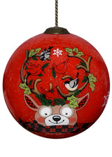 Reindeer with Plaids and Cardinals Hand Painted Mouth Blown Glass Ornament - Homeroots - Flyclothing LLC