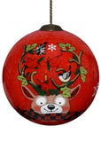Reindeer with Plaids and Cardinals Hand Painted Mouth Blown Glass Ornament