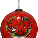 Reindeer with Plaids and Cardinals Hand Painted Mouth Blown Glass Ornament - Homeroots