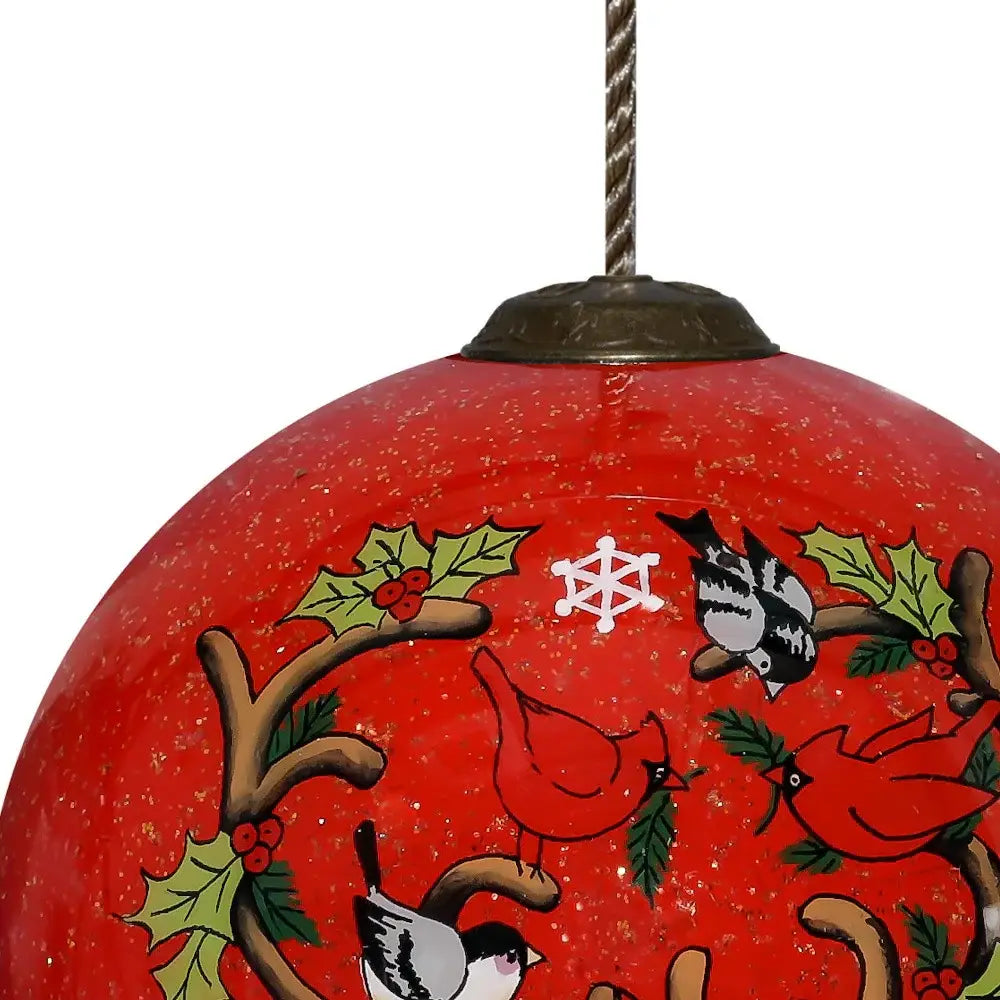 Reindeer with Plaids and Cardinals Hand Painted Mouth Blown Glass Ornament - Homeroots - Flyclothing LLC
