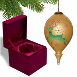 Golden Reindeer and Snowflakes Hand Painted Mouth Blown Glass Ornament - Homeroots