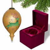 Golden Reindeer and Snowflakes Hand Painted Mouth Blown Glass Ornament - Homeroots