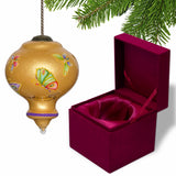 Golden Extravagant Butterflies Hand Painted Mouth Blown Glass Ornament - Homeroots