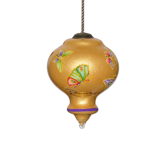 Golden Extravagant Butterflies Hand Painted Mouth Blown Glass Ornament - Homeroots - Flyclothing LLC