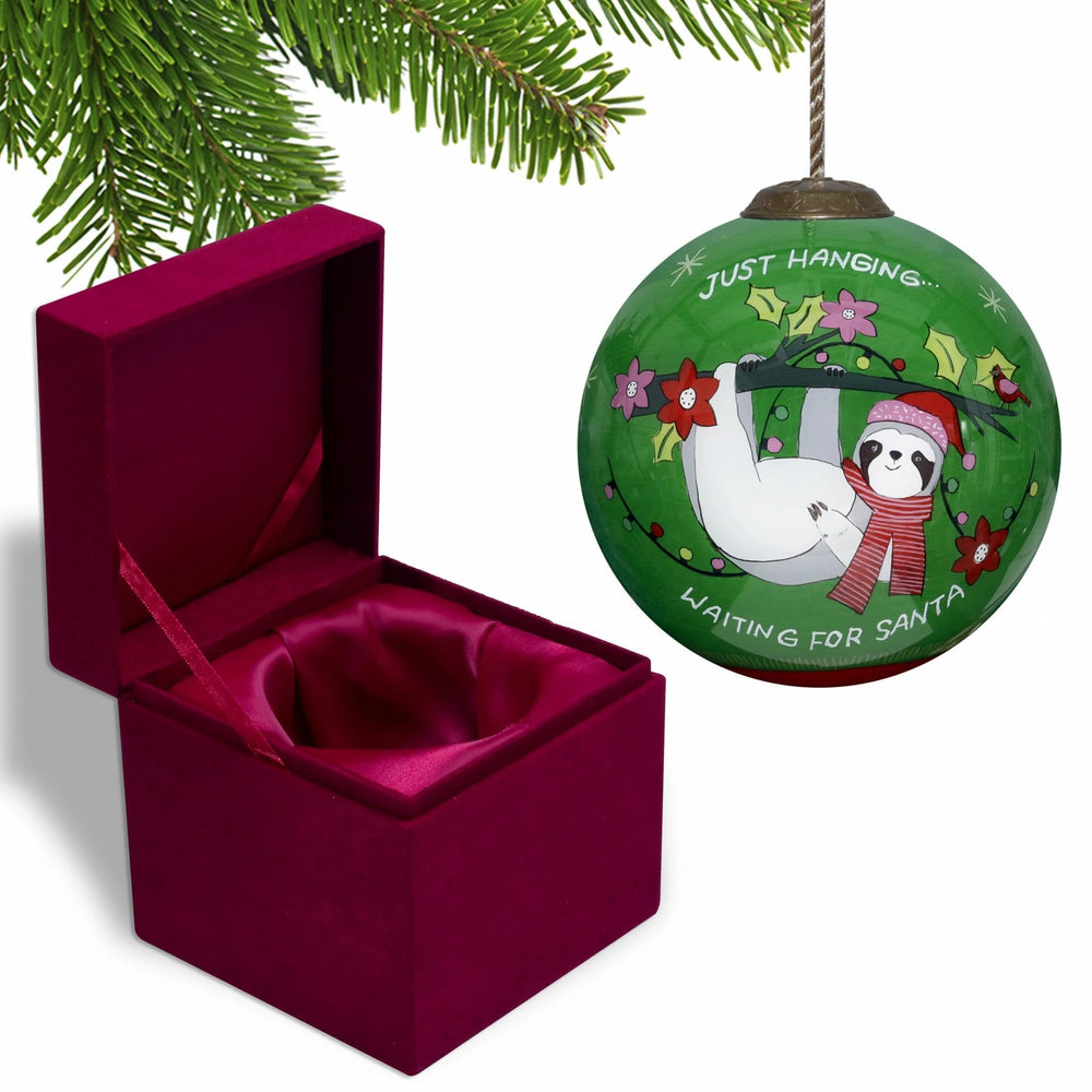 Just Hanging Sloth Merry Lights Hand Painted Mouth Blown Glass Ornament - Homeroots