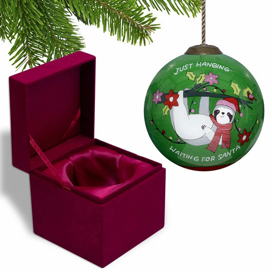 Just Hanging Sloth Merry Lights Hand Painted Mouth Blown Glass Ornament - Homeroots - Flyclothing LLC