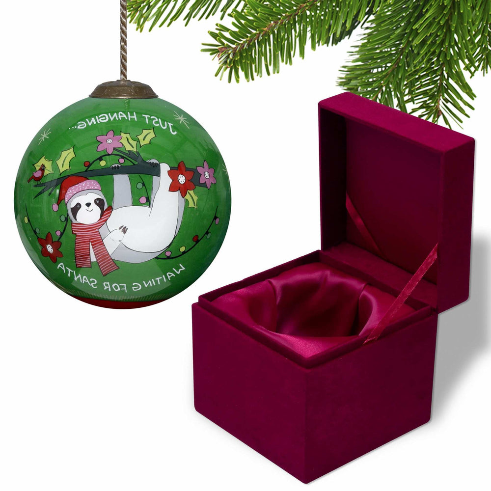 Just Hanging Sloth Merry Lights Hand Painted Mouth Blown Glass Ornament - Homeroots - Flyclothing LLC