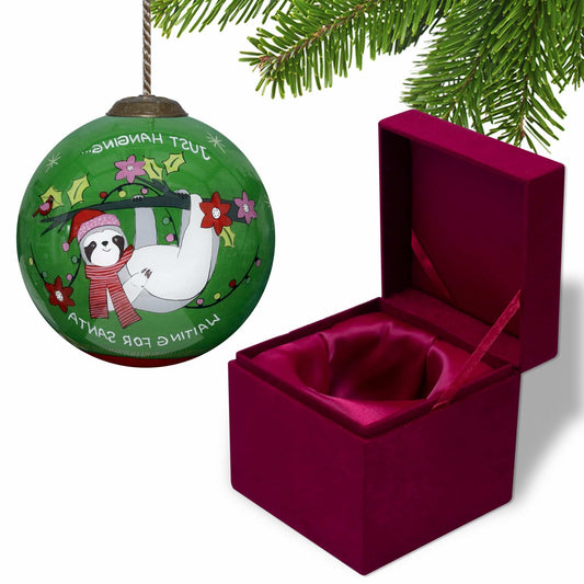 Just Hanging Sloth Merry Lights Hand Painted Mouth Blown Glass Ornament - Homeroots - Flyclothing LLC