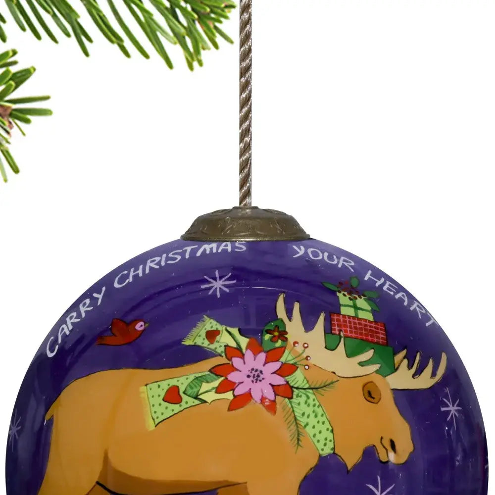 Christmas Moose Walking Hand Painted Mouth Blown Glass Ornament - Homeroots - Flyclothing LLC