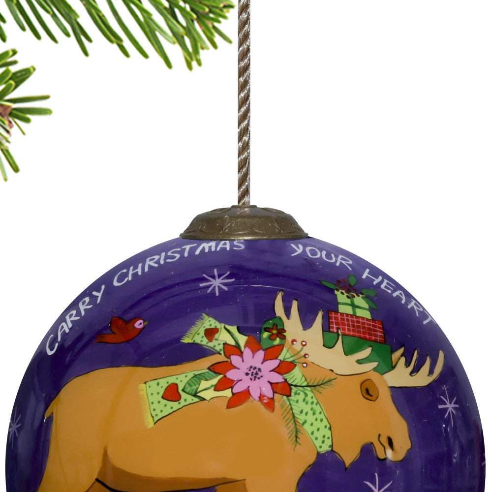Christmas Moose Walking Hand Painted Mouth Blown Glass Ornament - Homeroots - Flyclothing LLC