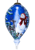 Starry Heaven and Snowman Hand Painted Mouth Blown Glass Ornament - Homeroots