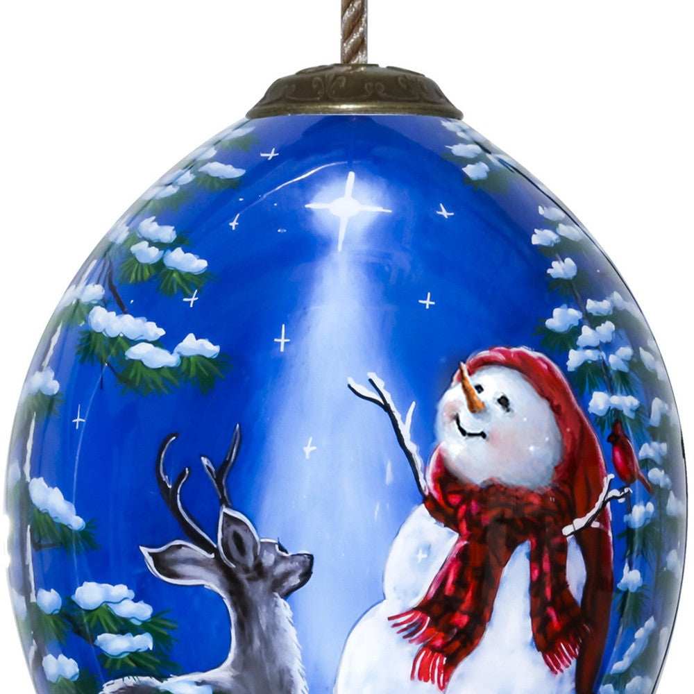 Starry Heaven and Snowman Hand Painted Mouth Blown Glass Ornament - Homeroots - Flyclothing LLC