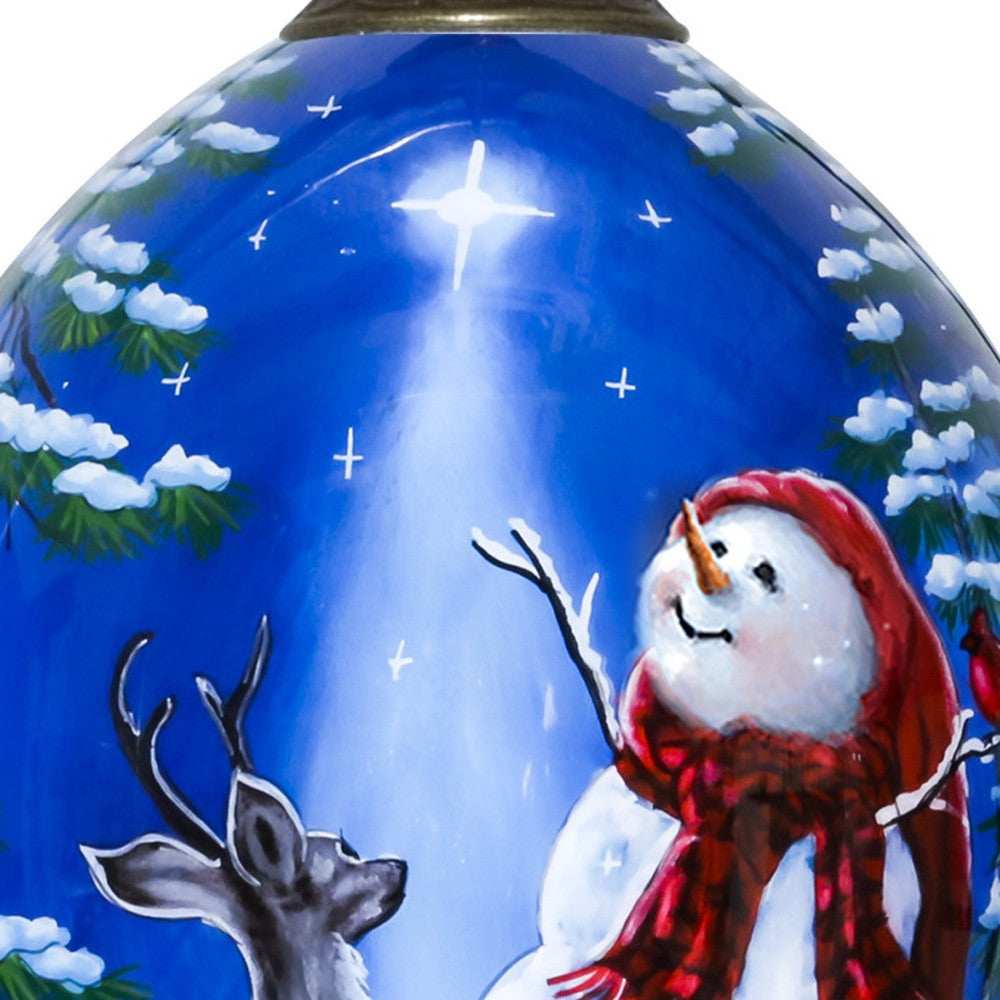 Starry Heaven and Snowman Hand Painted Mouth Blown Glass Ornament - Homeroots - Flyclothing LLC