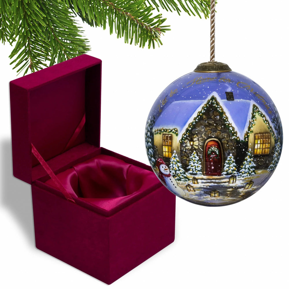Home for Christmas Hand Painted Mouth Blown Glass Ornament - Homeroots