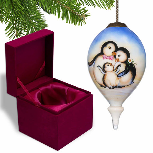 Family of Penguins Hand Painted Mouth Blown Glass Ornament - Homeroots - Flyclothing LLC