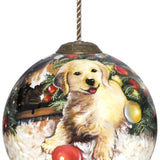 Puppy under the Christmas Tree Hand Painted Mouth Blown Glass Ornament - Homeroots - Flyclothing LLC